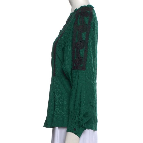 Koché Collective Long Sleeve Peplum Half Zip Ruffled Python Print - Picture 6 of 7